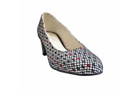 Pantofi eleganti dama, negri cu puncte multicolore, din piele naturala box, toc 5 cm - NA74NA